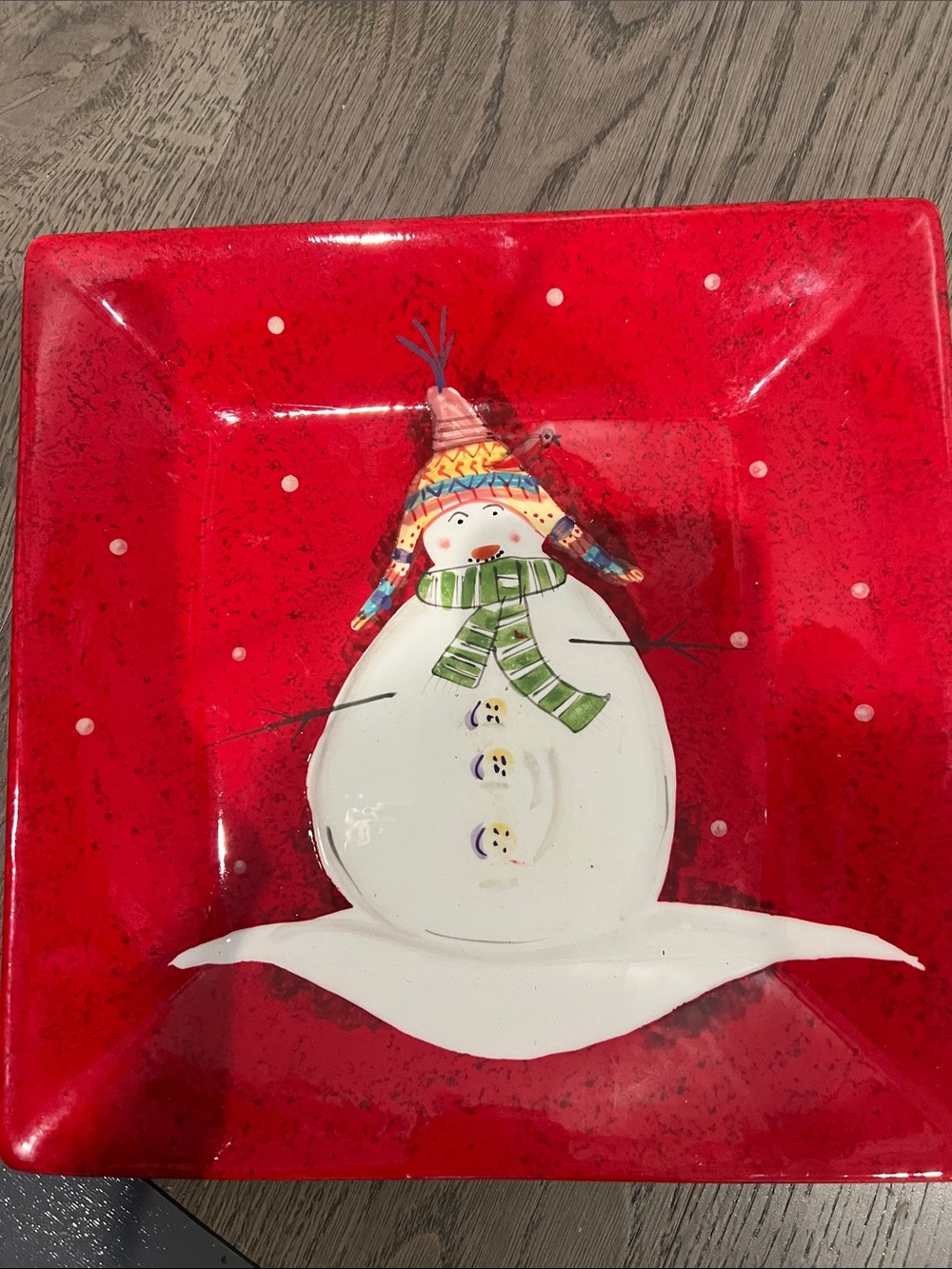 Oneida Snowmates 10" Square Red Snowman Plate by Debbie Taylor- Kerman